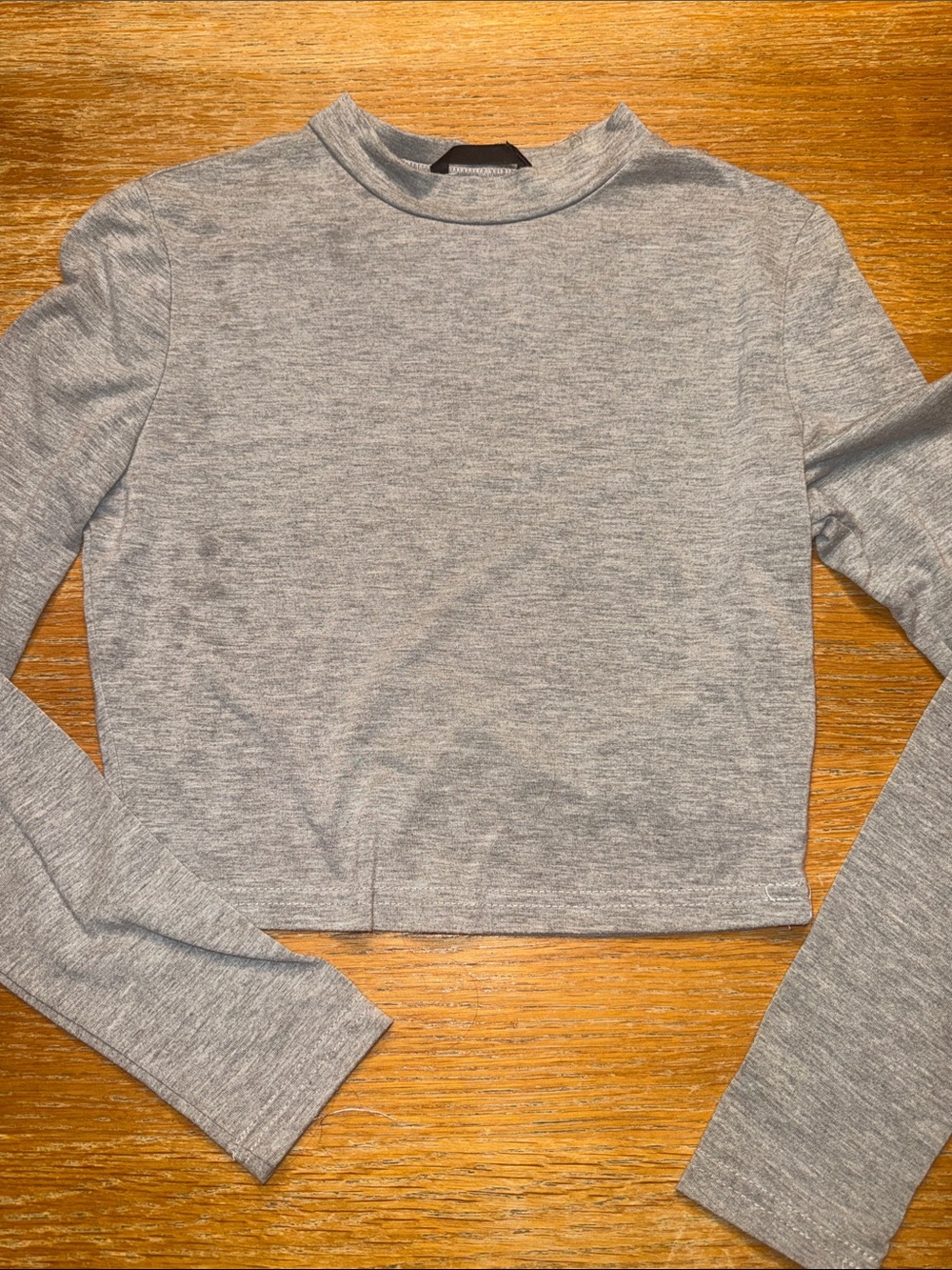 SHEIN Light Heather Gray Cropped Mock Neck Long Sleeve Top